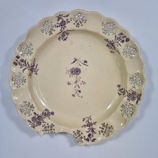 Antique 18thC Leeds Creamware Dish Painted Flowers Reticulated Rim 19cm A/F