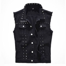 Men Punk Studded Denim Gilet