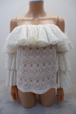 Francesca Couture Womens Boho Ruffle Blouse Top Size S White Lace Off Shoulder