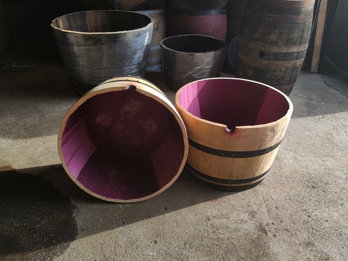 Oak wine barrel planter - wine,