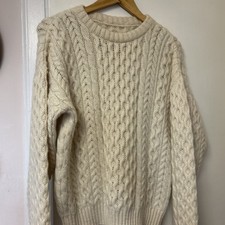 HANDKNITTED Aran Cable Knit Wool Jumper Fits 10/12 cream colour 