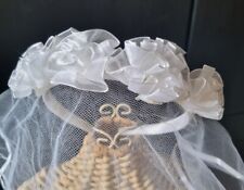 White Organza Floral Headband 2 Layer Veil Holy Communion Dress Up, Wedding