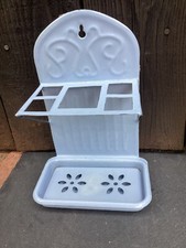 Vintage French Blue Enamel Soap dish Holder Toothbrush Holder Tray