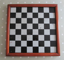 VINTAGE FRAMED WOODEN CHESS BOARD  400mm X 400mm WITH 44mm PAINTED SQUARES