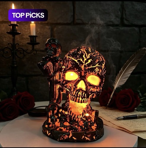 Skull flame table - skull, lamp,molten