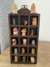 Thimble Rack With Thimbles Vintage Rustic Style Wood Pewter 