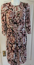 Whistles Silk Floral Midi Dress Size 8 | Elegant Long Sleeve