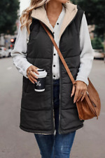 Ladies Hooded Long Fleece Fur Waistcoat Reversible Gilet Zip Up Jacket PLUS SIZE