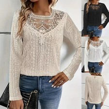 Ladies Lace Casual Autumn Tops T Shirts Long Sleeve Loose Blouses Pullover Size