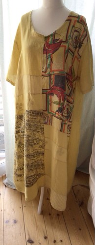 Yellow patterned linen dress - linen,