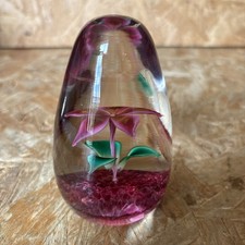 Vintage Strathearn Art Glass Paperweight - Pink Flower - 10cm
