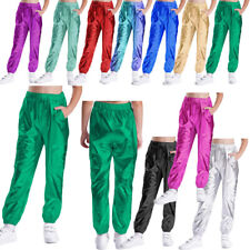 UK Kids Boys Girls Metallic Shiny Pants Hip-Hop Jazz Dance Trouser Performance
