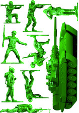 32 x GREEN ARMY MEN - Wall Sticker Set - Army Men & Vehicles Assorted Set - Retr