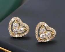Gold Tone Heart Earrings Cubic
