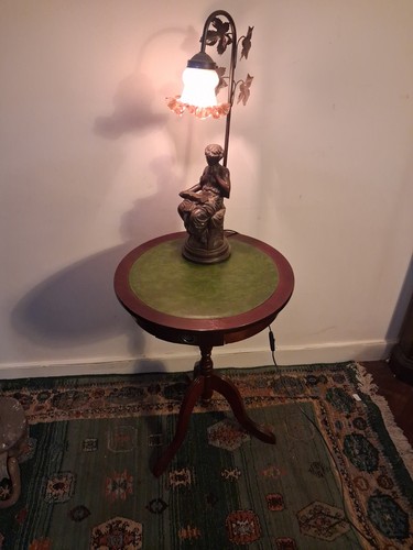 Round side table with leather - table,