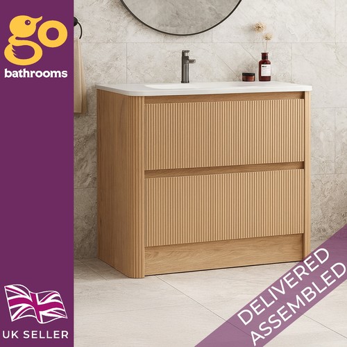 Oak ribbed vanity - ribbed, unit