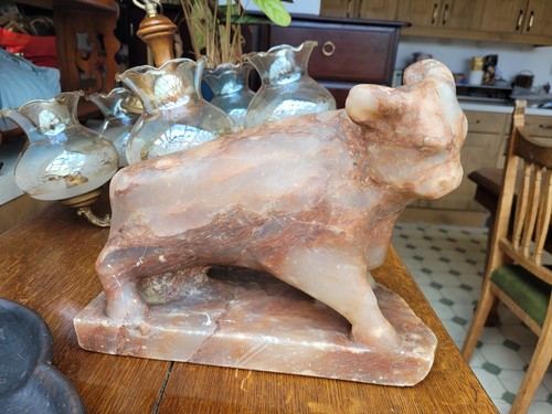 Hand carved marble bull - marble,