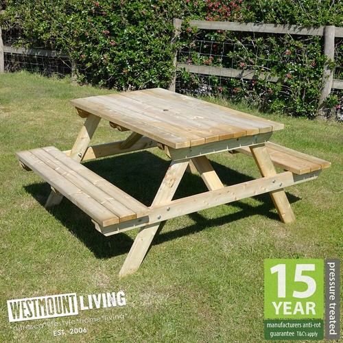 6ft wooden garden picnic bench - 6ft,