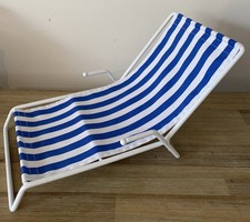 Build a Bear Blue White Stripe Sun Lounger Recliner Deck Chair Beach Holiday