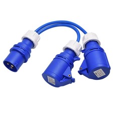 16AMP TO 2 X 16A SOCKETS 2WAY BLUE SPLITTER 240V CARAVAN HOOK UP POWER 16A