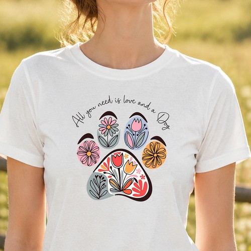 Floral dog paw womens slogan - floral,