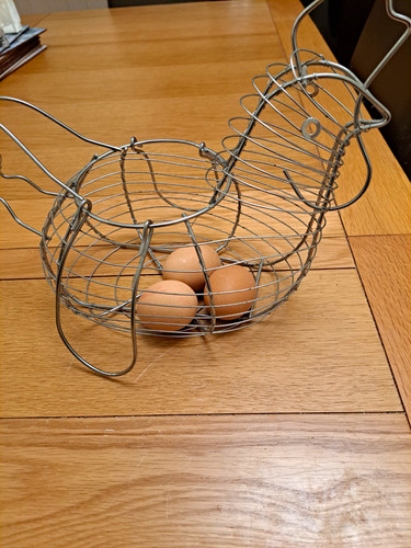 Metal hen egg basket silver - hen, basket,
