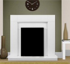 ELECTRIC FIRE WHITE WOODEN FIREPLACE SURROUND WHITE HEARTH AND BACK PANEL BNIB
