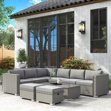 6 PCs PE Rattan Corner Sofa Set Outdoor Conservatory Furniture w/ Cushion
