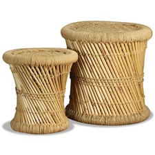Stool Set 2 Pieces Bamboo Jute