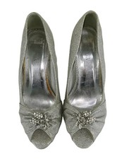  Silver Glitter Women's Peep Toe Shoes Diamonte Heels Size 6 Krasceva