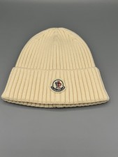 Moncler Cream Beanie High-Quality Knit Hat with Logo Patch