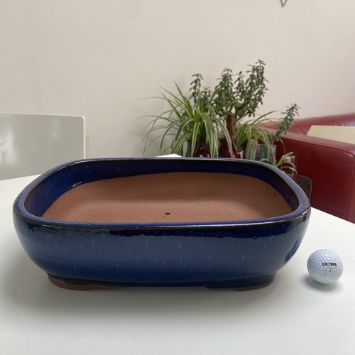 Large blue glazed bonsai pot - blue,