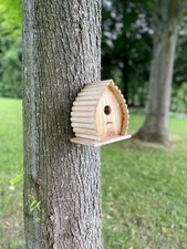 Carbonised Wooden Bird House Garden Wall Mount Nesting Box Hanging Rope