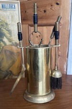 Vintage Brass Companion Set Fire Poker Tongs Brush Shovel Log Burner Open Fire