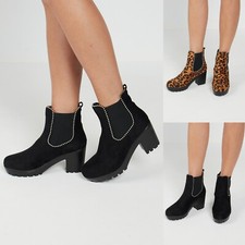 Womens Chelsea Ankle Boots Ladies Studds Chunky Low Mid Block Chunky Heels Shoes