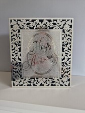"Happy Aniversery" Silver Photo Album with Navy Blue Velvet backing