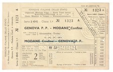 Italian State Railways / Wagon Lits - c1950's 1st class ticket from Genova