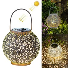 Outdoor Wrought Iron Solar Lantern Decorative Hollow Light Auto On for Pathway
