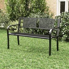 Metal Garden Bench 127cm Black 2-3 Person Patio Lounge Chair