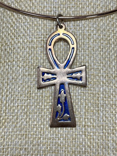Vintage blue enamel ankhi - blue,