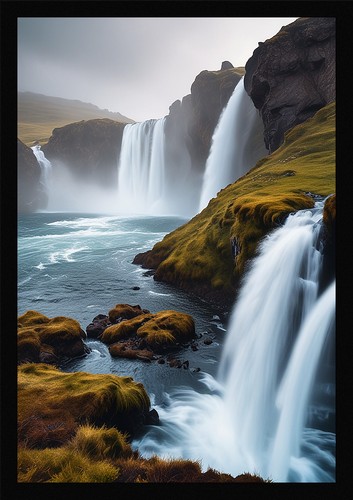 Waterfall beautiful framed - waterfall,