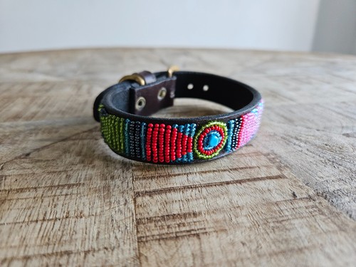 Red medallion maasai beaded - medallion,