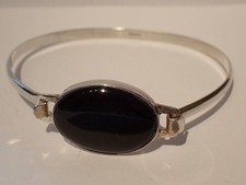 Whitby Jet and Sterling Silver bracelet, bangle with polished Jet stone 