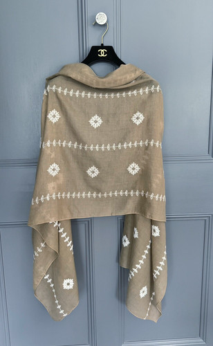 Ladies taupe white embroidered - ladies,