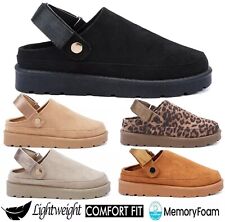 LADIES PLATFORM STRAPPY CLOGS WOMENS SLIP ON  WARM FAUX FUR SLIPPERS SHOES BOOTS