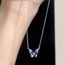 Enamel Butterfly Cute Necklace Pendant 925 Sterling Silver Women Girls Gift