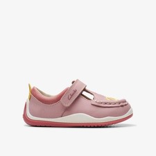 Clarks Girls Noodle Shine Toddler Dusty Pink Leather T Bar Shoes Leather Casual
