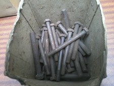 4 - Vintage British Made GKN - 5/16 BSF x 3-1/4" long Hex Head HT Bolts.