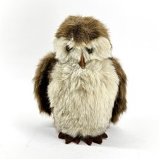 VINTAGE FAUX FUR OWL FIGURINE REALISTIC BIRD ORNAMENT TAXIDERMY STYLE