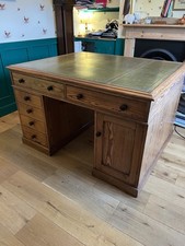 Partner Desk - antique pine with leather top